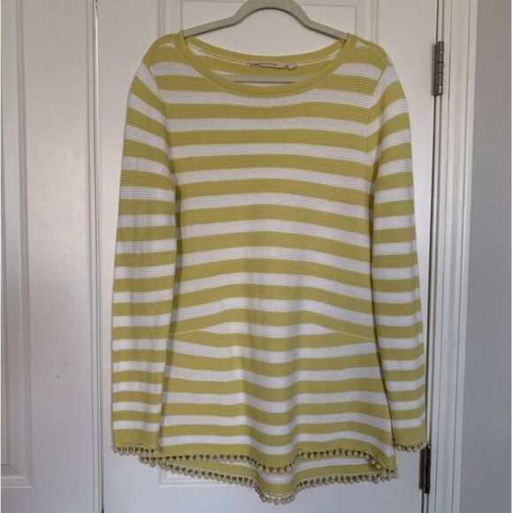 Sweaters - Soft Surroundings Women Sweater Size M Stripe Vista Pom Pom Hem Pullover Tunic